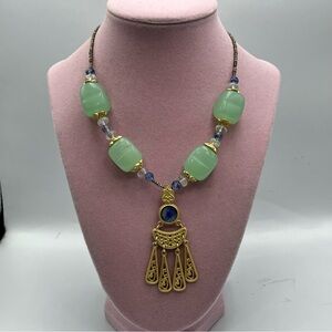 Vintage Glass Bead Necklace with Etruscan-Look Pendant George brand